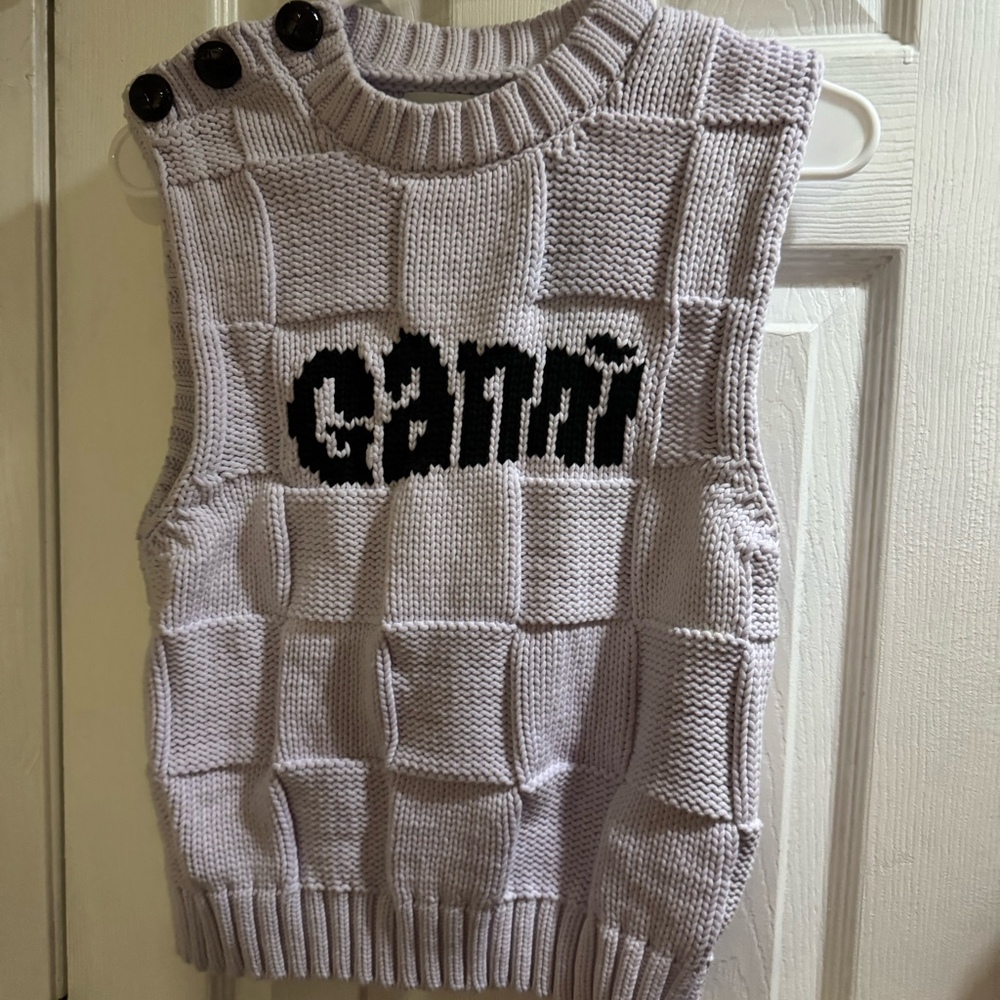 GANNI Women’s Lavender Logo Knit Sweater Vest Size S
